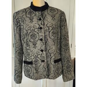 Covington Women's Textured Metallic Thread Gray Black Button Up Blazer Plus 16